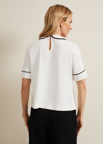 Phase Eight Carys Contrast Piping Shirts White Canada | URGMHL-279